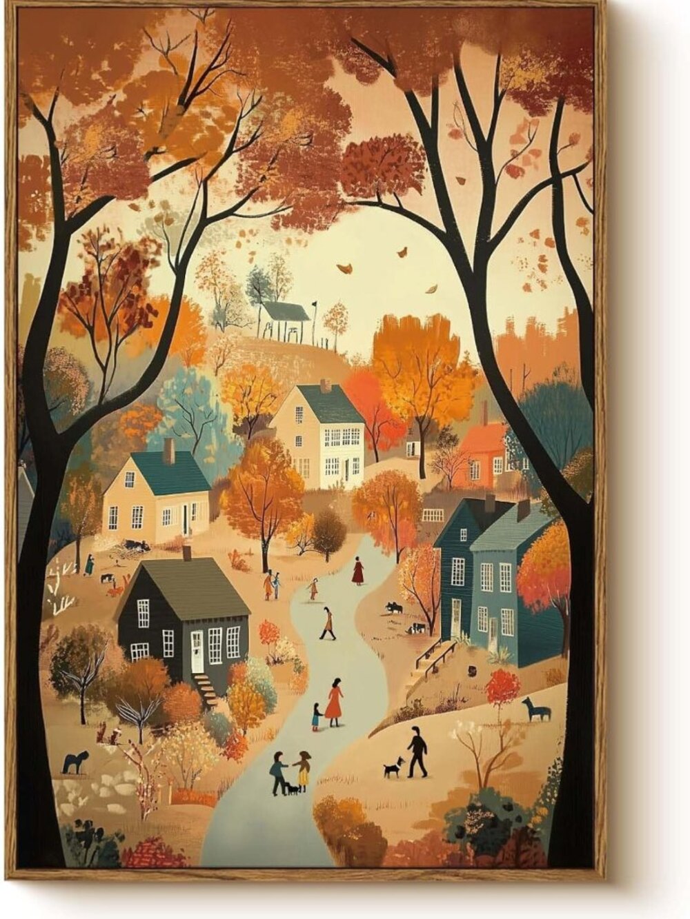 Cozy Autumn Village Landscape Canvas Print 16x24 | Rustic Fall Wall Art Decor
